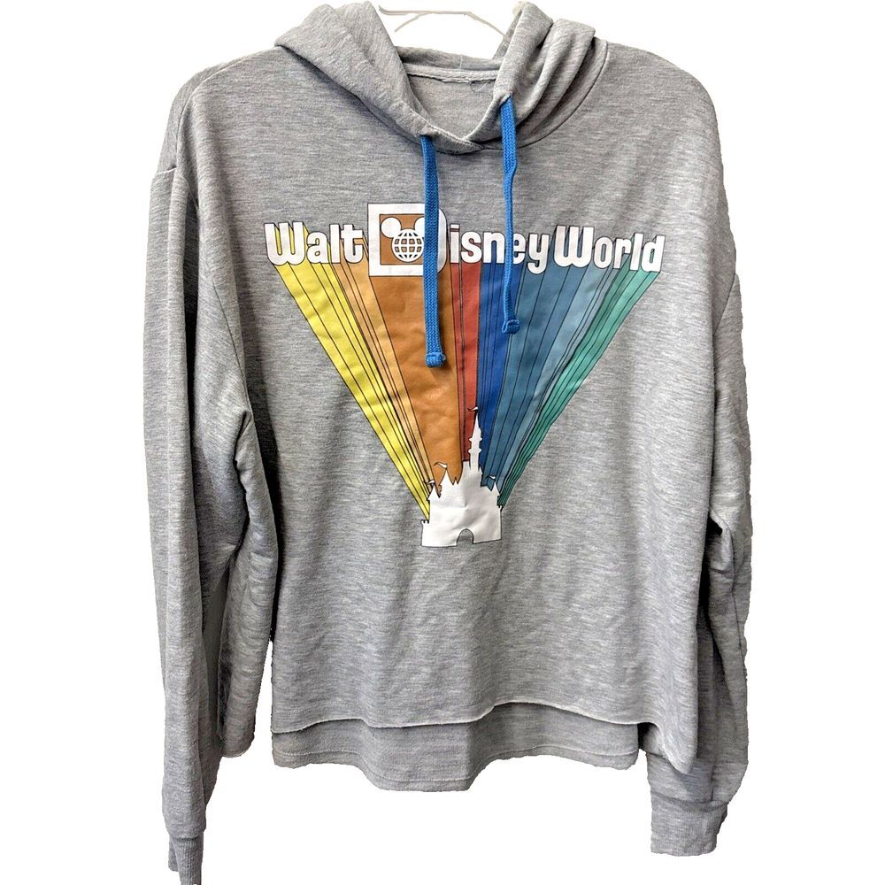 EUC‎ Walt Disney World Castle Rainbow Hooded Gray Long Sleeve Sweatshirt